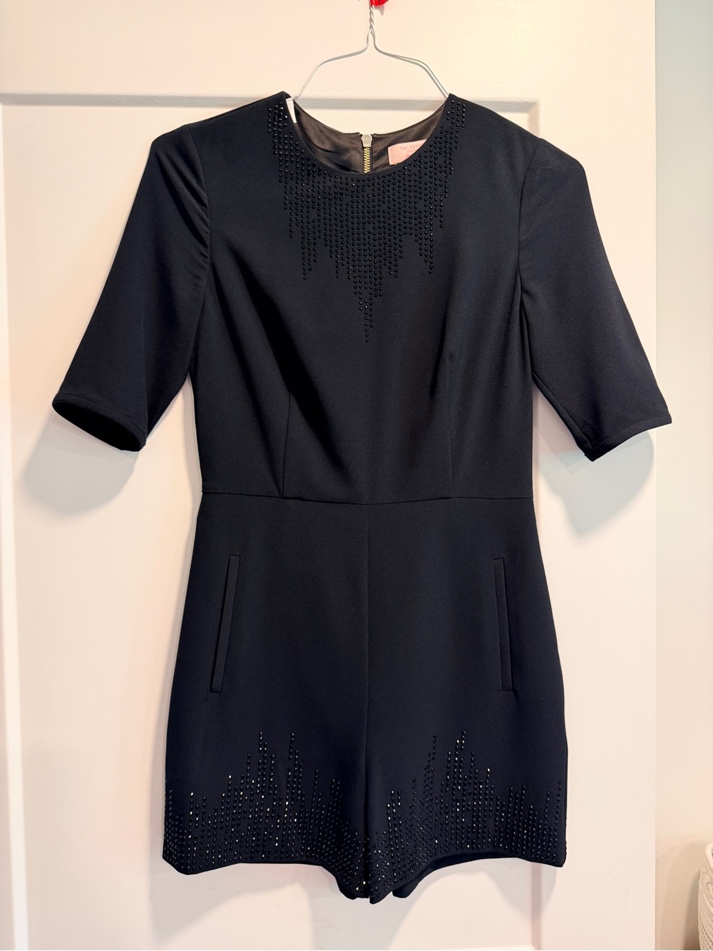 Ted Baker London Black Studded Short Sleeve Romper